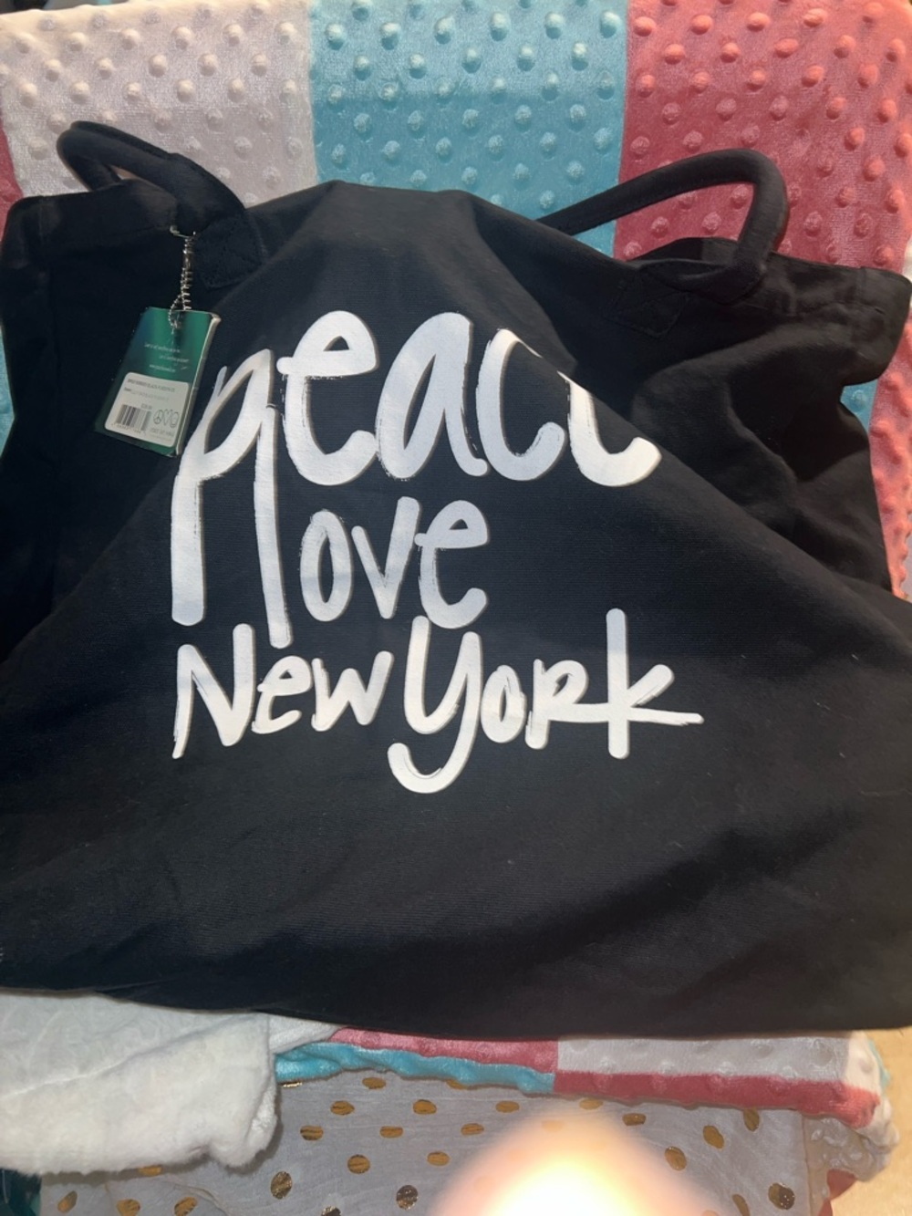 Peace Love New York Black Canvas Tote